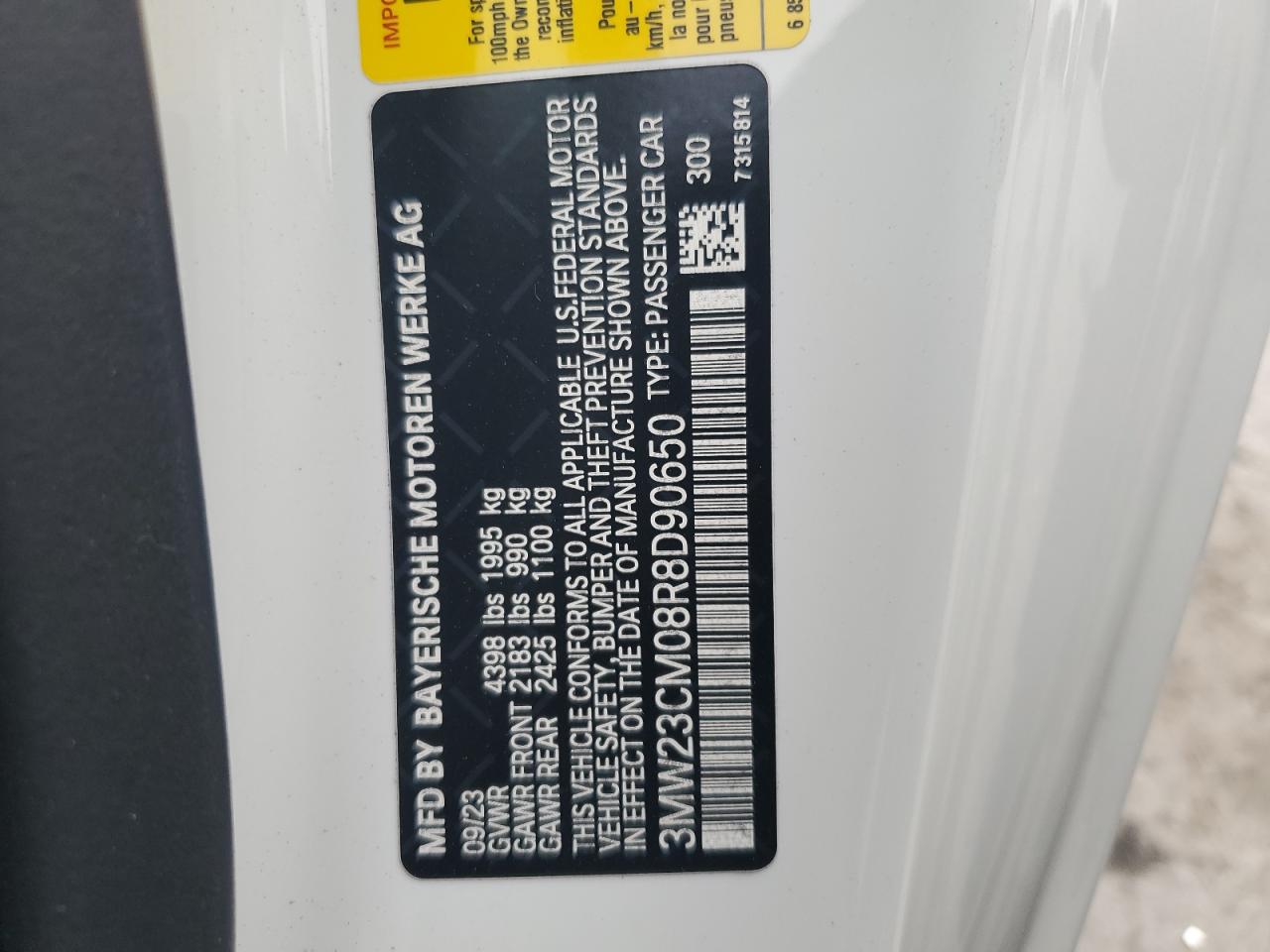 2024 BMW 2er VIN 3MW23CM08R8D90650 Copart auction photo, all over damage thumbnail 15