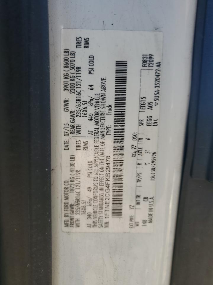 2015 Ford Transit VIN 1FTNE2CG4FKB29478 Copart auction photo, rear end damage thumbnail 13