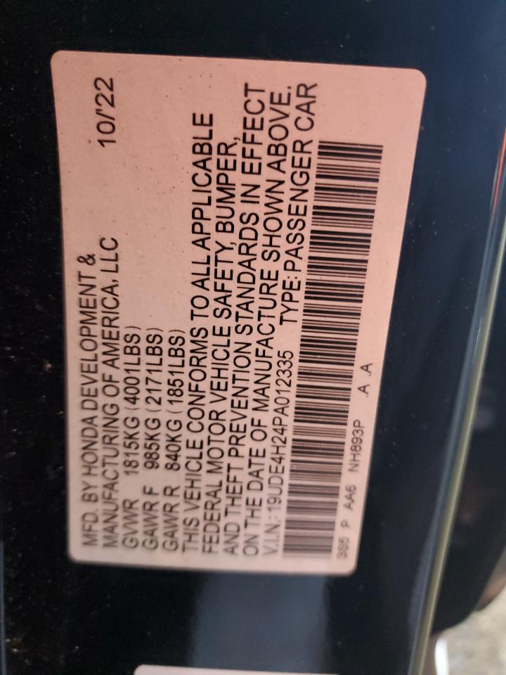 2023 Acura Integra VIN 19UDE4H24PA012335 Copart auction photo, side / front end damage thumbnail 14