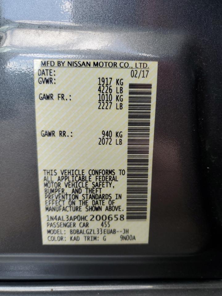 2017 Nissan Altima VIN 1N4AL3AP0HC200658 Copart auction photo, rear end / minor dent/scratches damage thumbnail 12
