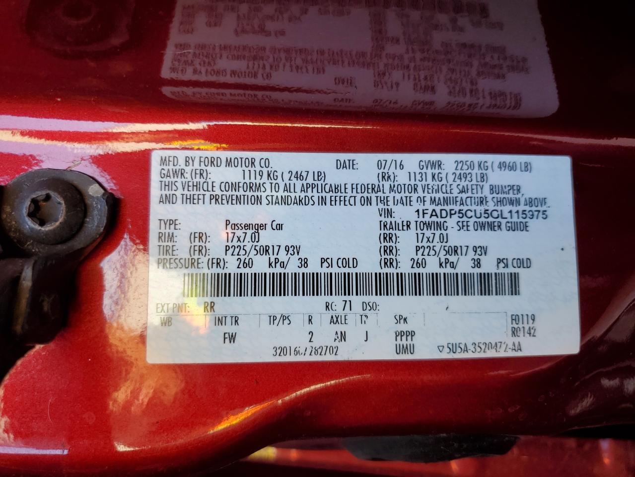 2016 Ford C-MAX VIN 1FADP5CU5GL115975 Copart auction photo, rear end damage thumbnail 13