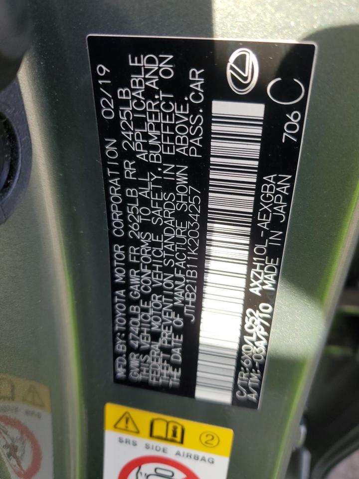2019 Lexus ES VIN JTHB21B11K2034257 Copart auction photo, rear end damage thumbnail 13