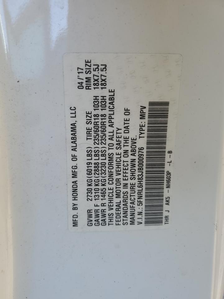 2018 Honda Odyssey VIN 5FNRL6H83JB000976 Copart auction photo, all over / minor dent/scratches damage thumbnail 15