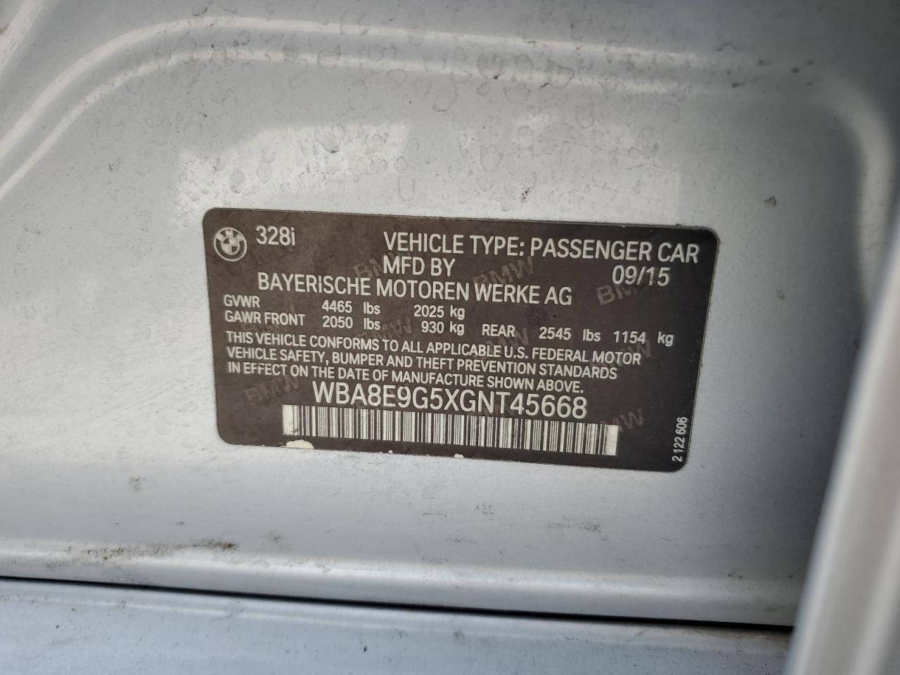 2016 BMW 3er VIN WBA8E9G5XGNT45668 Copart auction photo, front end damage thumbnail 12