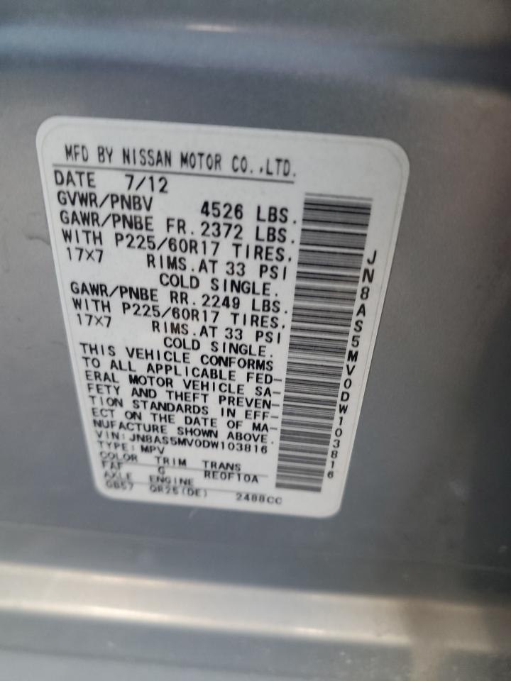 2013 Nissan Rogue VIN JN8AS5MV0DW103816 Copart auction photo, front end damage thumbnail 13