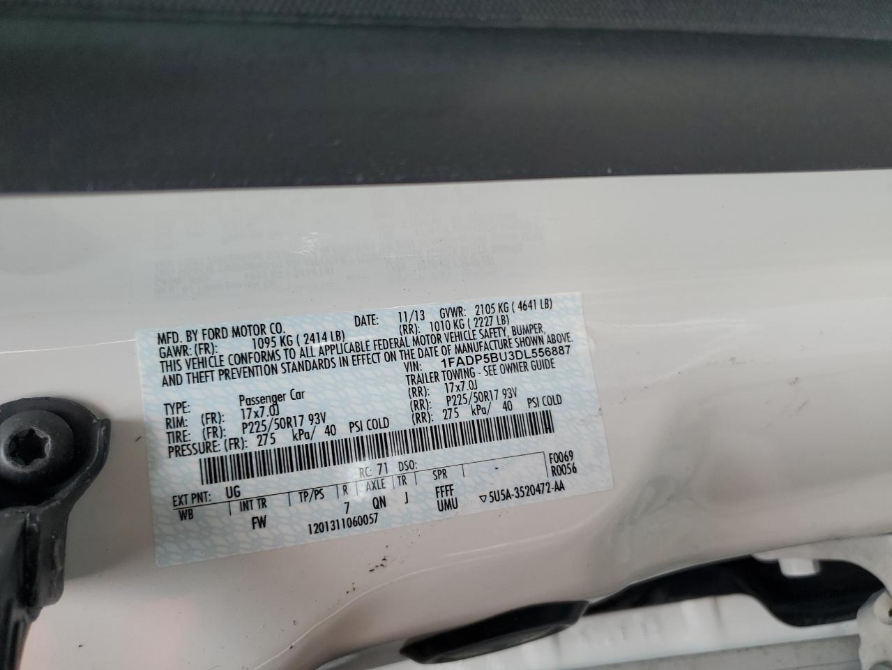 2013 Ford C-MAX VIN 1FADP5BU3DL556887 Copart auction photo, rear end / side damage thumbnail 13