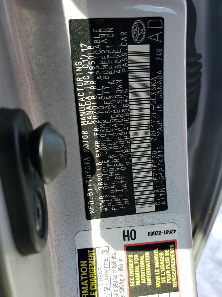 2017 Toyota Corolla VIN 2T1BURHE4HC836476 Copart auction photo, rear end / front end damage thumbnail 12