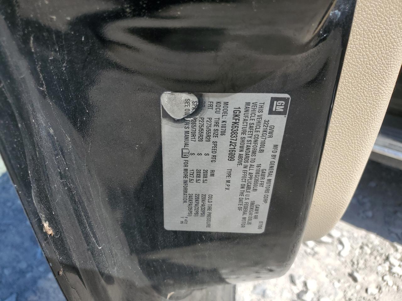 2007 GMC Yukon VIN 1GKFK63837J216099 Copart auction photo, mechanical damage thumbnail 13