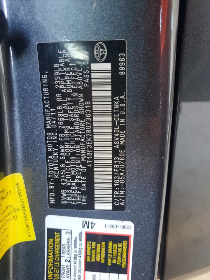 2011 Toyota Camry VIN 4T1BF3EK2BU736318 Copart auction photo, front end damage thumbnail 13