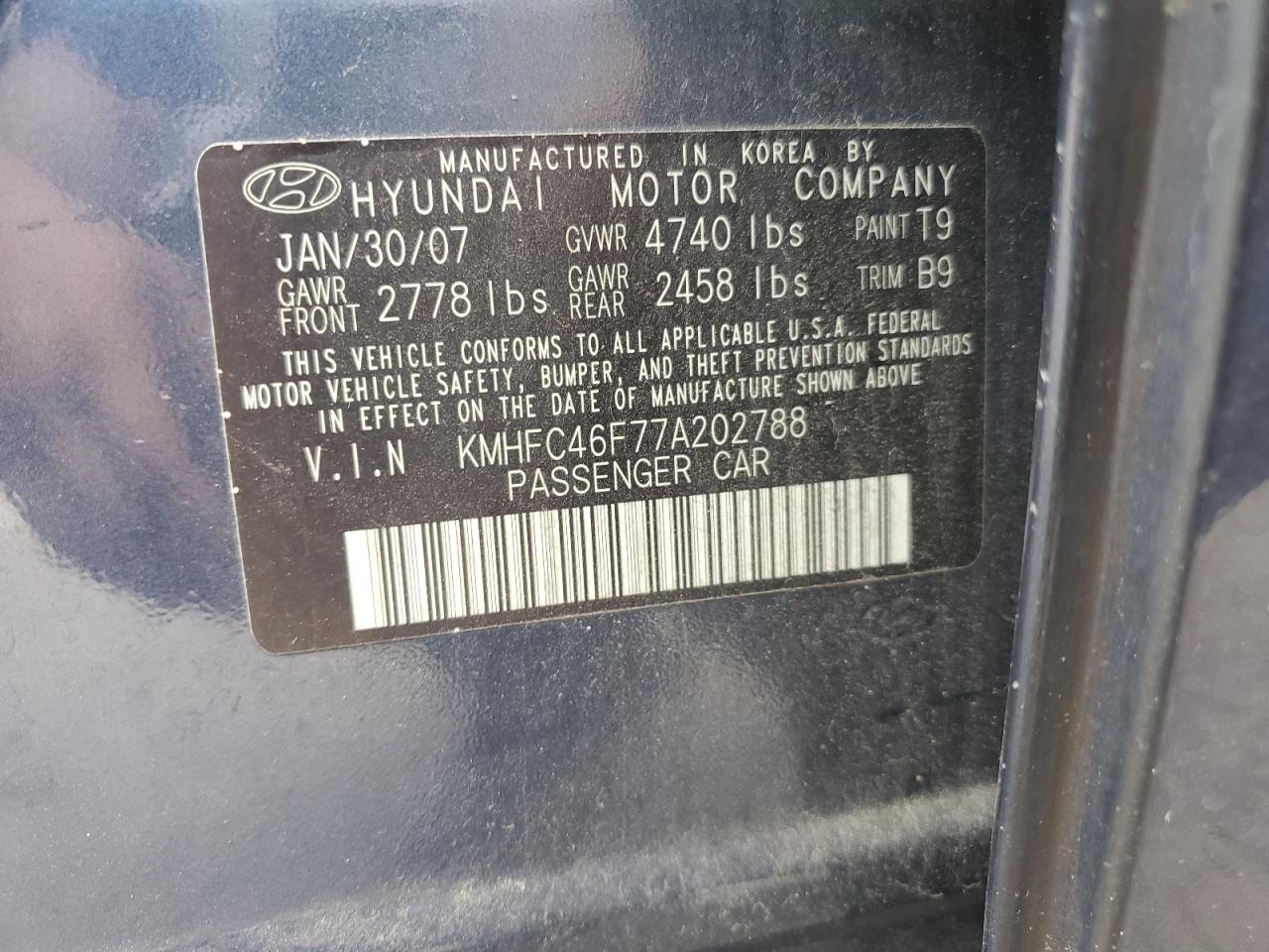 2007 Hyundai Azera VIN KMHFC46F77A202788 Copart auction photo, front end damage thumbnail 12