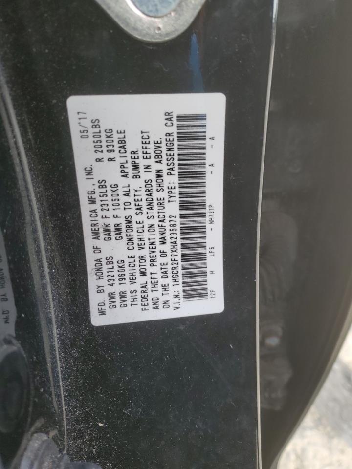 2017 Honda Accord VIN 1HGCR2F7XHA235872 Copart auction photo, front end / mechanical damage thumbnail 12