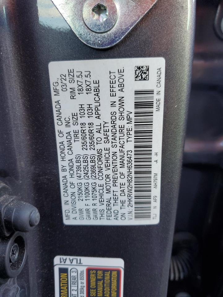 2022 Honda CR-V VIN 2HKRW2H82NH636473 Copart auction photo, side / front end damage thumbnail 13