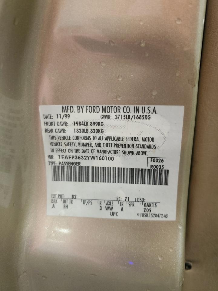 2000 Ford Focus VIN 1FAFP3632YW160100 Copart auction photo, all over damage thumbnail 13
