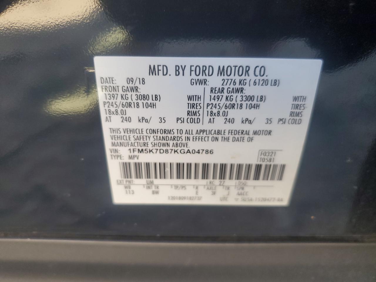 2019 Ford Explorer VIN 1FM5K7D87KGA04786 Copart auction photo, side damage thumbnail 13