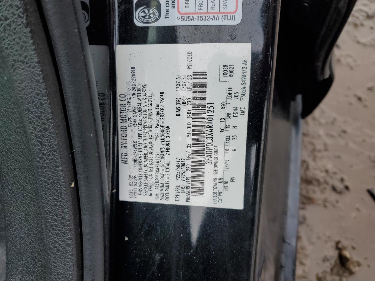2010 Ford Fusion VIN 3FADP0L3XAR101251 Copart auction photo, front end / side damage thumbnail 14
