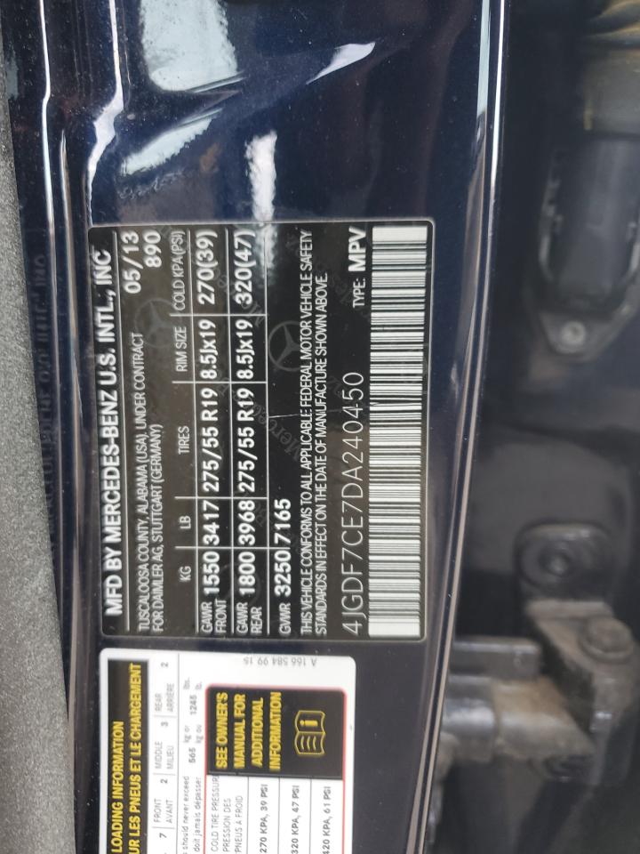 2013 Mercedes-Benz GL-klasse VIN 4JGDF7CE7DA240450 Copart auction photo, front end / rear end damage thumbnail 13