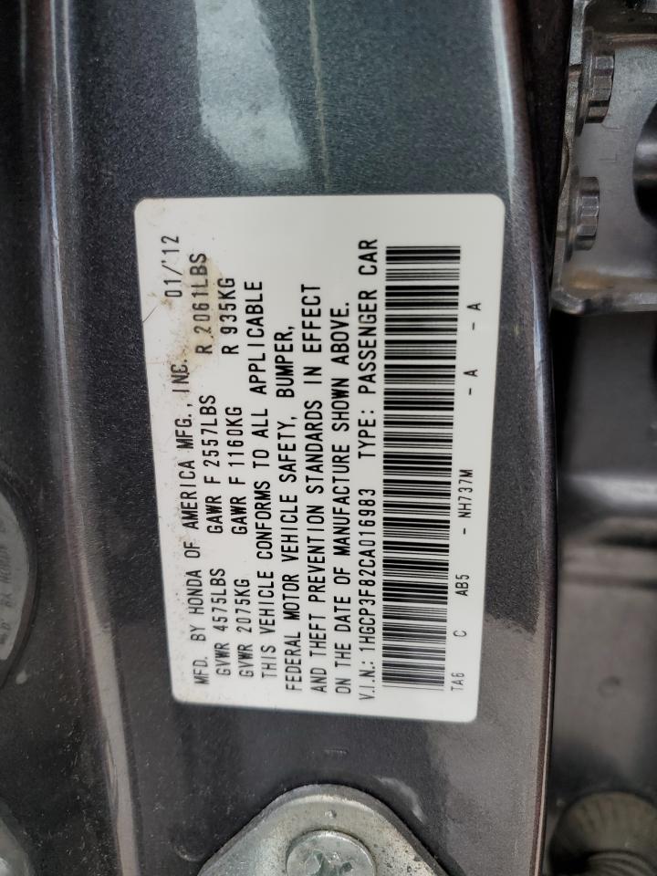 2012 Honda Accord VIN 1HGCP3F82CA016983 Copart auction photo, front end damage thumbnail 13