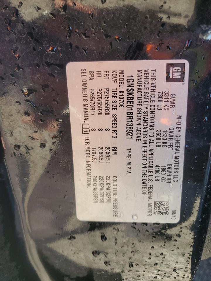2011 Chevrolet Tahoe VIN 1GNSKBE01BR138921 Copart auction photo, front end / hail damage thumbnail 13