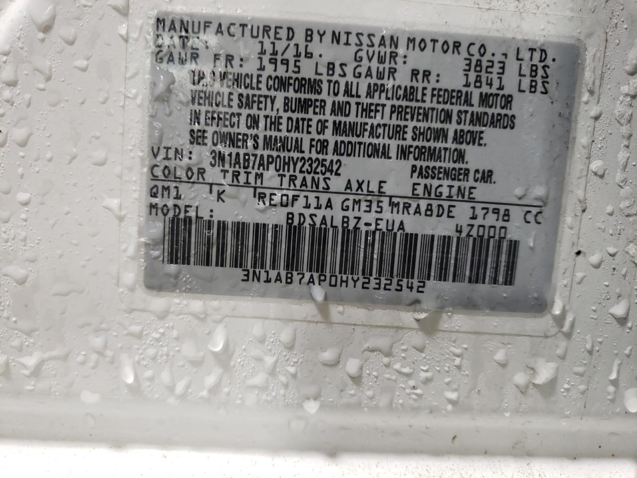 2017 Nissan Sentra VIN 3N1AB7AP0HY232542 Copart auction photo, front end damage thumbnail 12