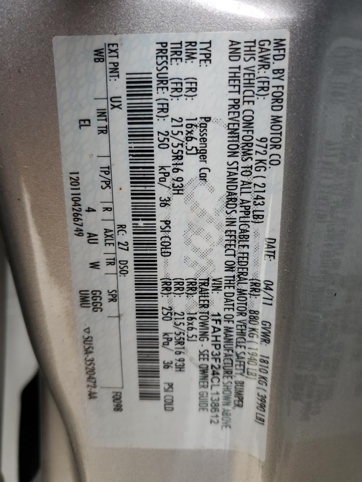 2012 Ford Focus VIN 1FAHP3F24CL138612 Copart auction photo, normal wear / minor dent/scratches damage thumbnail 12
