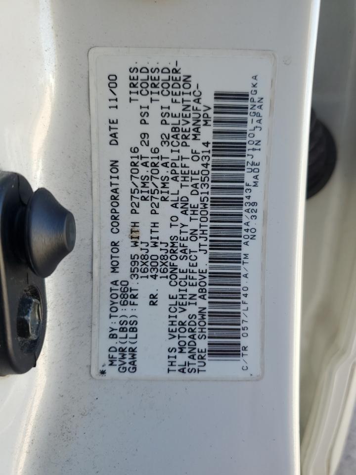 2001 Lexus LX VIN JTJHT00W513504314 Copart auction photo, front end damage thumbnail 13