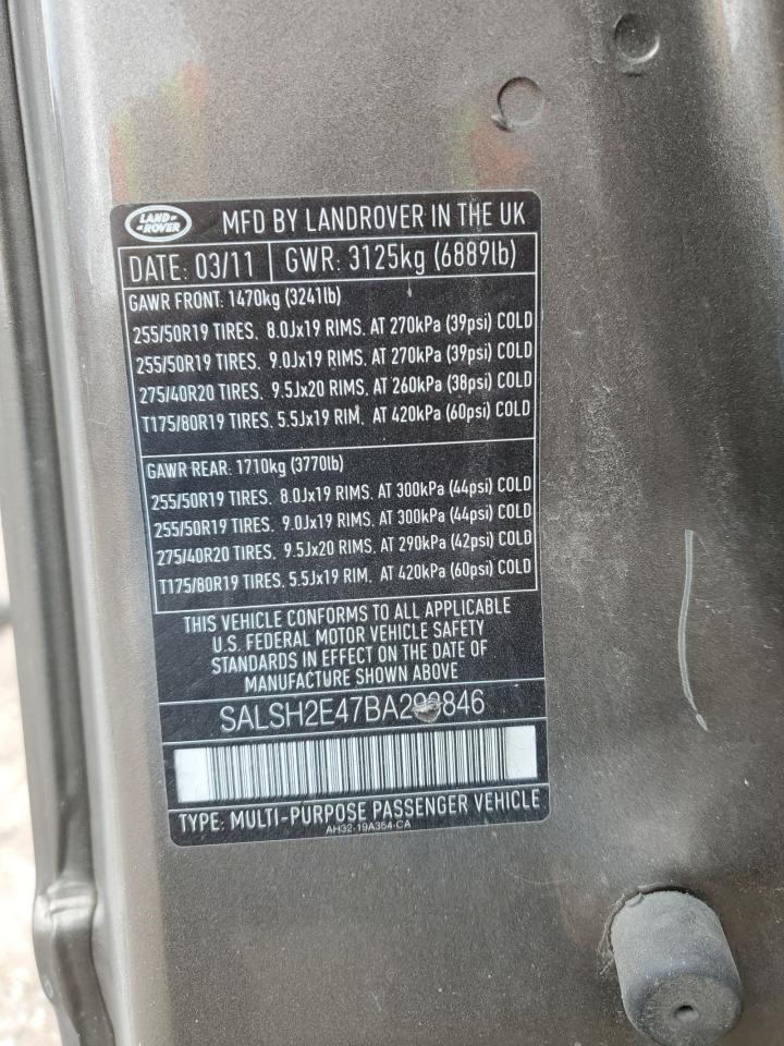 2011 Land Rover Range Rover VIN SALSH2E47BA293846 Copart auction photo, mechanical damage thumbnail 13