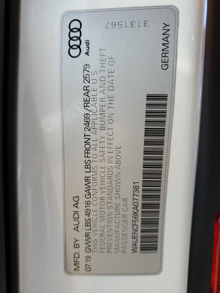 2019 Audi A5 VIN WAUENCF56KA077381 Copart auction photo, front end damage thumbnail 13