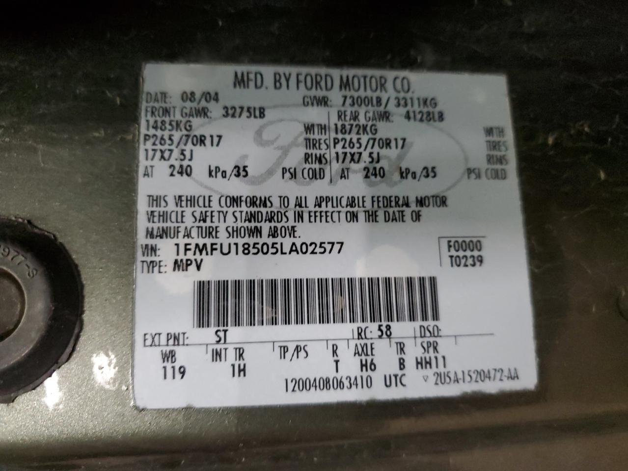 2005 Ford Expedition VIN 1FMFU18505LA02577 Copart auction photo, front end damage thumbnail 13