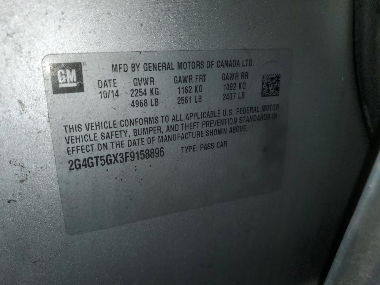 2015 Buick Regal VIN 2G4GT5GX3F9158896 Copart auction photo, all over damage thumbnail 14