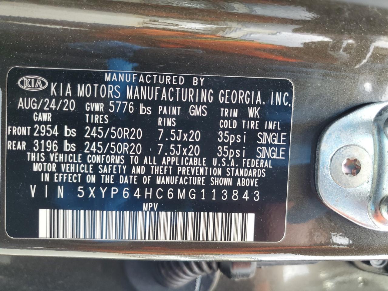 2021 KIA Telluride VIN 5XYP64HC6MG113843 Copart auction photo, all over damage thumbnail 13