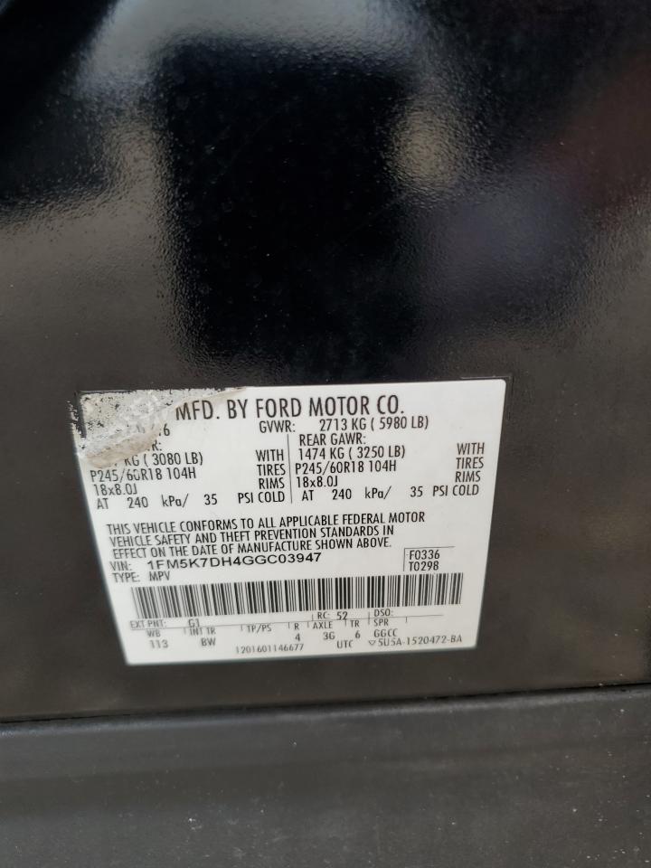 2016 Ford Explorer VIN 1FM5K7DH4GGC03947 Copart auction photo, mechanical / minor dent/scratches damage thumbnail 13