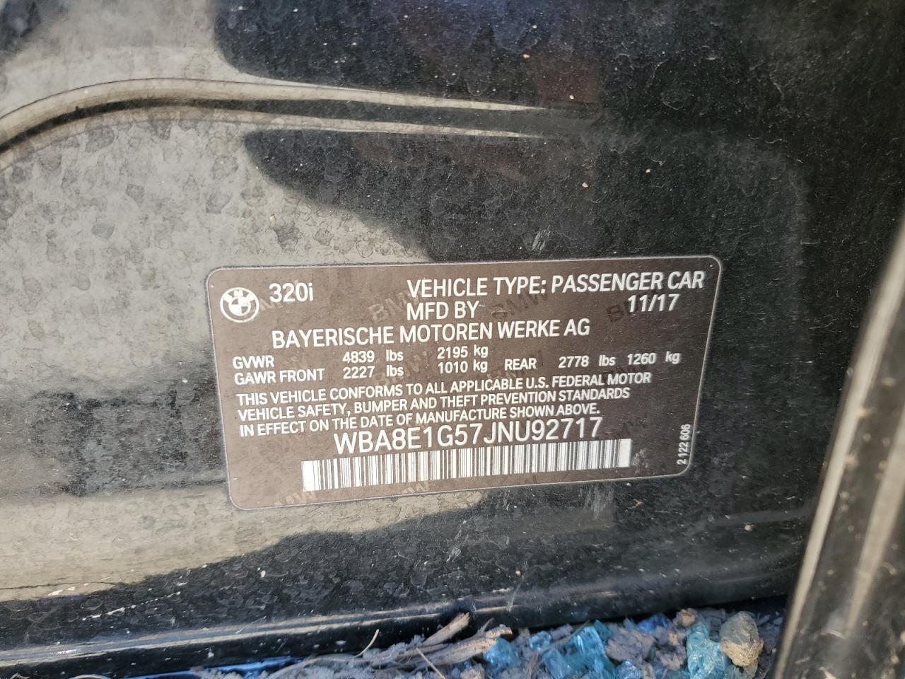 2018 BMW 3er VIN WBA8E1G57JNU92717 Copart auction photo, rollover damage thumbnail 13