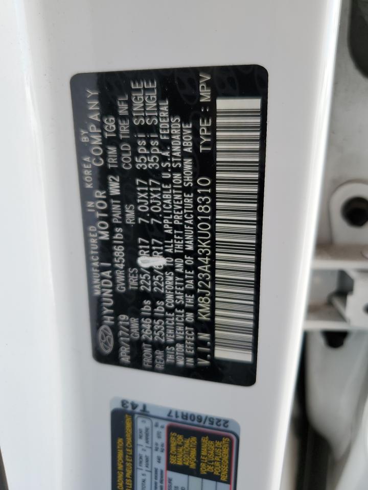 2019 Hyundai Tucson VIN KM8J23A43KU018310 Copart auction photo, front end damage thumbnail 14