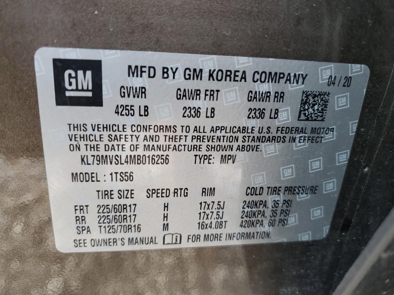 2021 Chevrolet TrailBlazer VIN KL79MVSL4MB016256 Copart auction photo, water/flood damage thumbnail 13