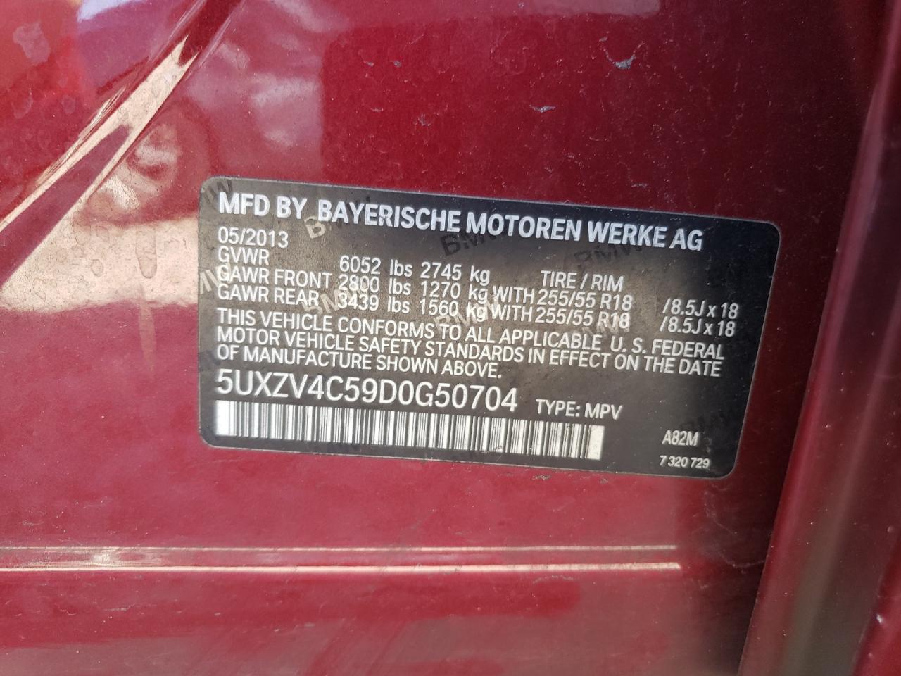 2013 BMW X5 VIN 5UXZV4C59D0G50704 Copart auction photo, front end / minor dent/scratches damage thumbnail 13