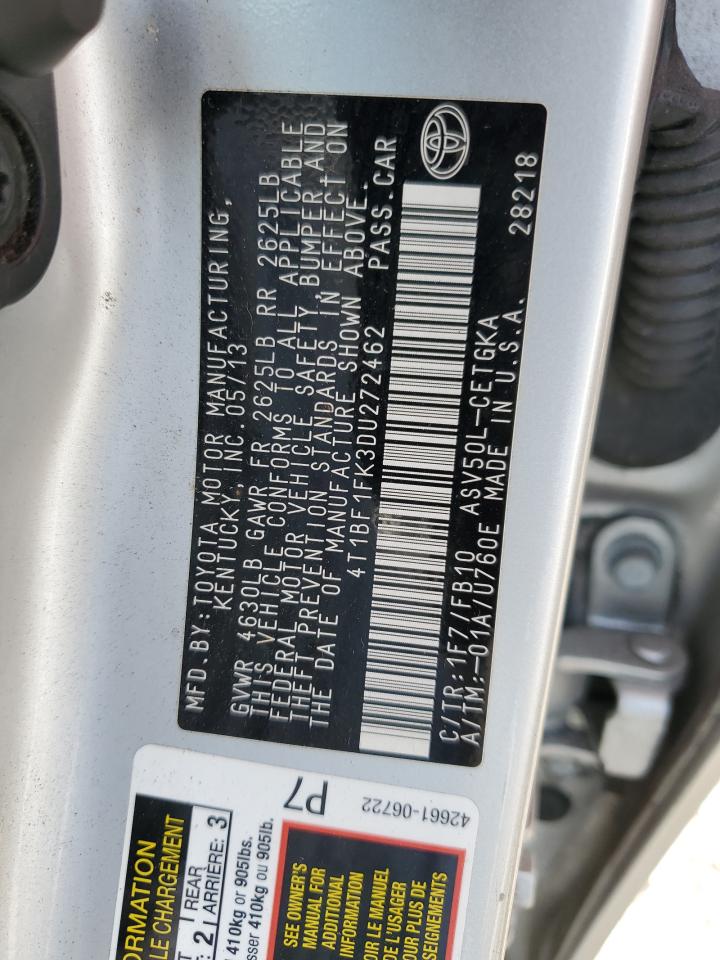 2013 Toyota Camry VIN 4T1BF1FK3DU272462 Copart auction photo, side / minor dent/scratches damage thumbnail 12