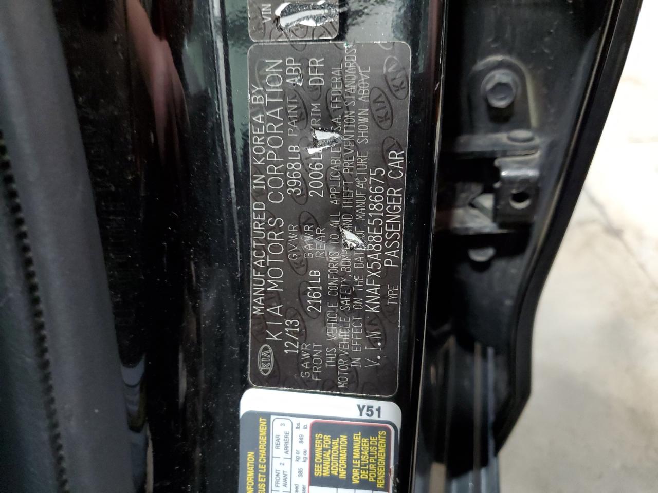 2014 KIA Forte VIN KNAFX5A88E5186675 Copart auction photo, side / front end damage thumbnail 14