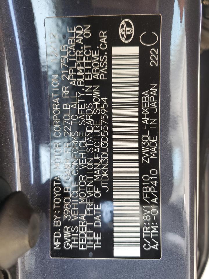 2013 Toyota Prius VIN JTDKN3DU3D5575954 Copart auction photo, side / rear end damage thumbnail 14