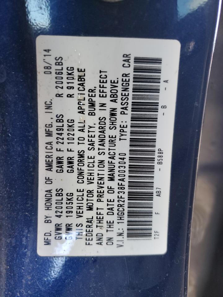 2015 Honda Accord VIN 1HGCR2F38FA003040 Copart auction photo, front end / rear end damage thumbnail 13