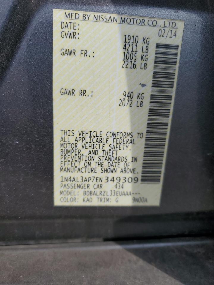 2014 Nissan Altima VIN 1N4AL3AP7EN349309 Copart auction photo, all over damage thumbnail 13