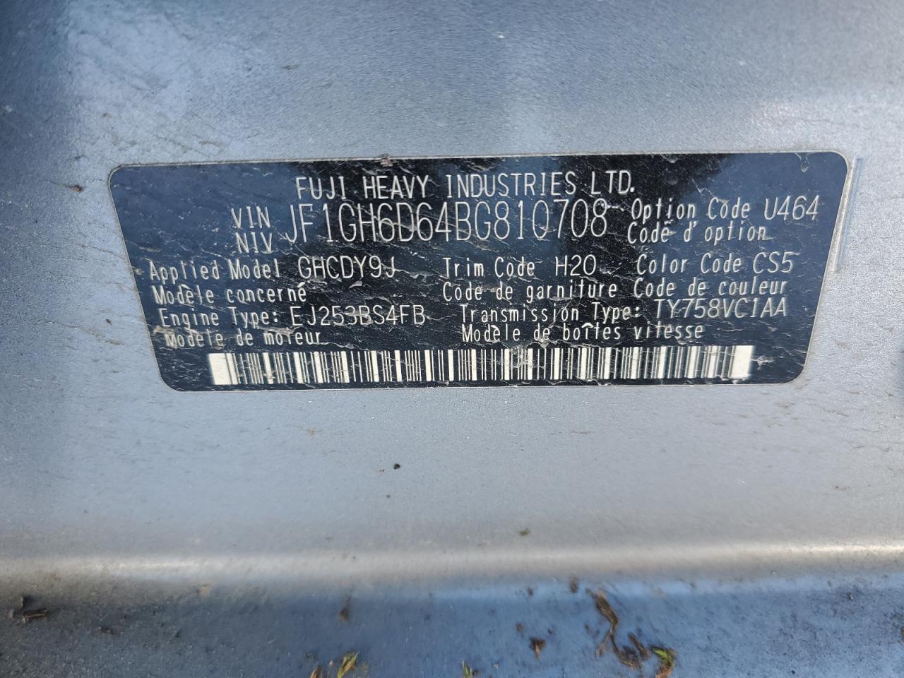 2011 Subaru Impreza VIN JF1GH6D64BG810708 Copart auction photo, all over damage thumbnail 12