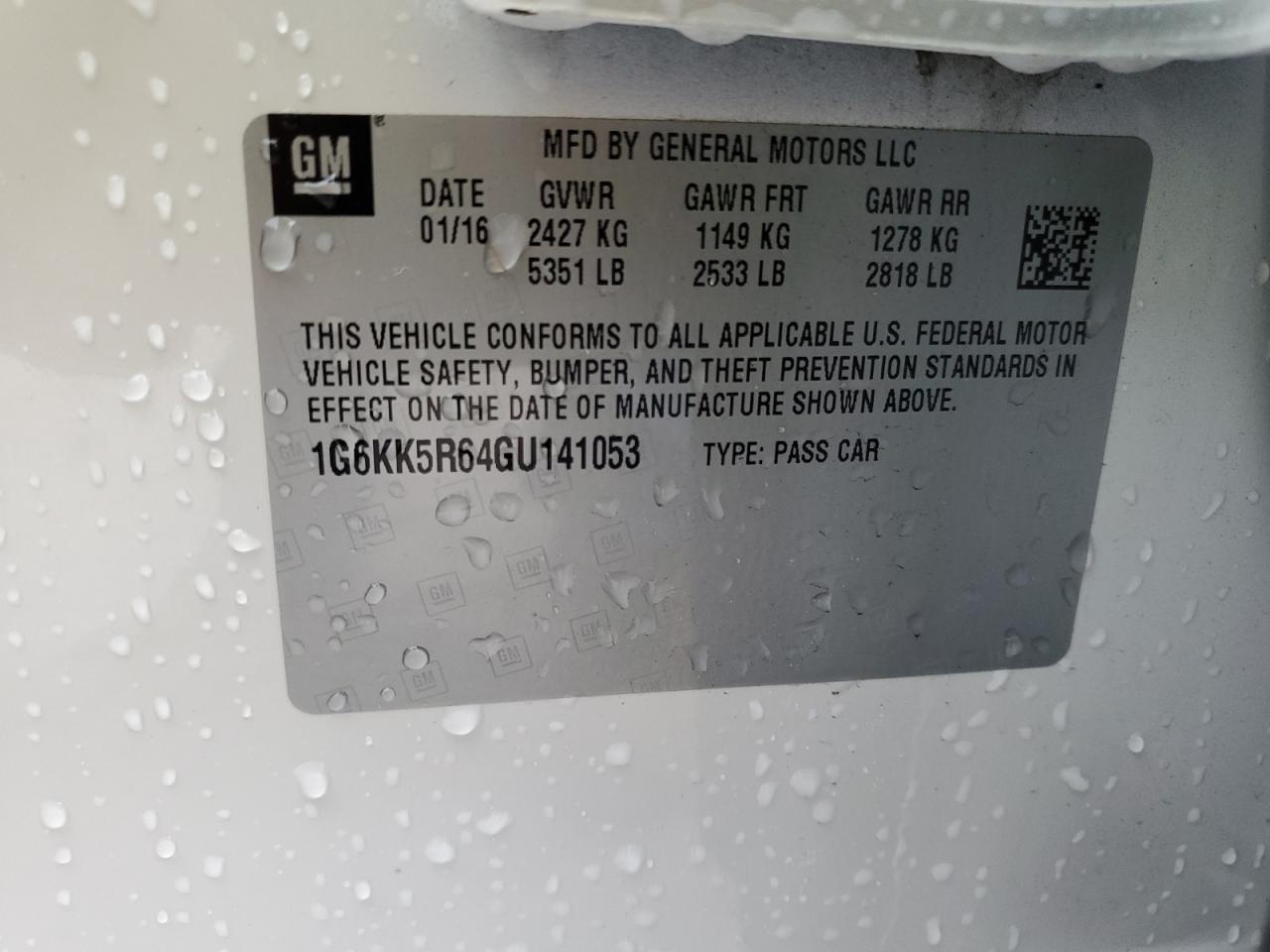 2016 Cadillac CT6 VIN 1G6KK5R64GU141053 Copart auction photo, rear end damage thumbnail 14