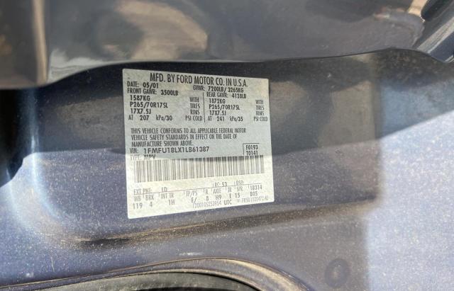 2001 Ford Expedition VIN 1FMFU18LX1LB61387 Copart auction photo, normal wear / minor dent/scratches damage thumbnail 10