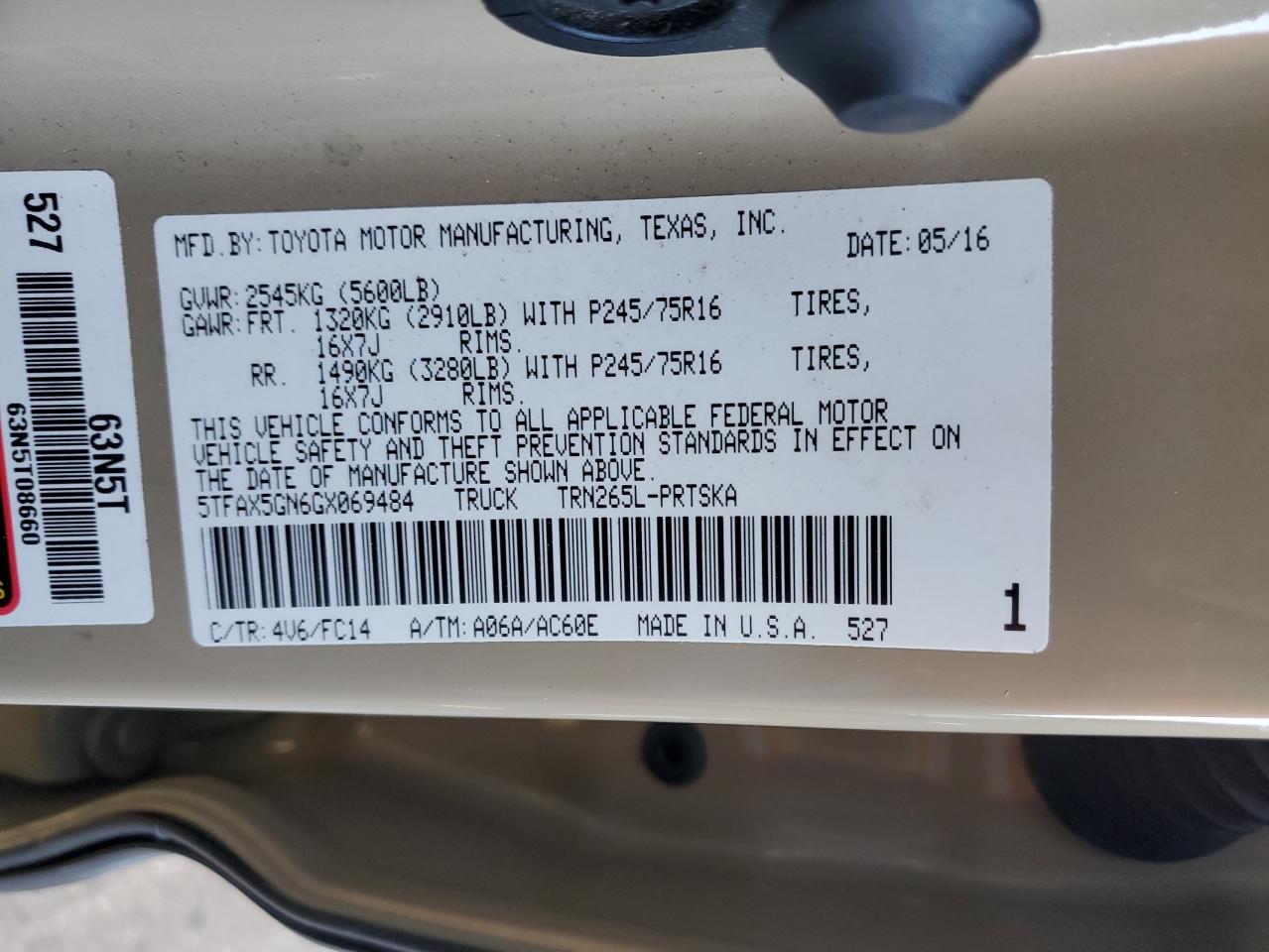 2016 Toyota Tacoma VIN 5TFAX5GN6GX069484 Copart auction photo, all over damage thumbnail 13