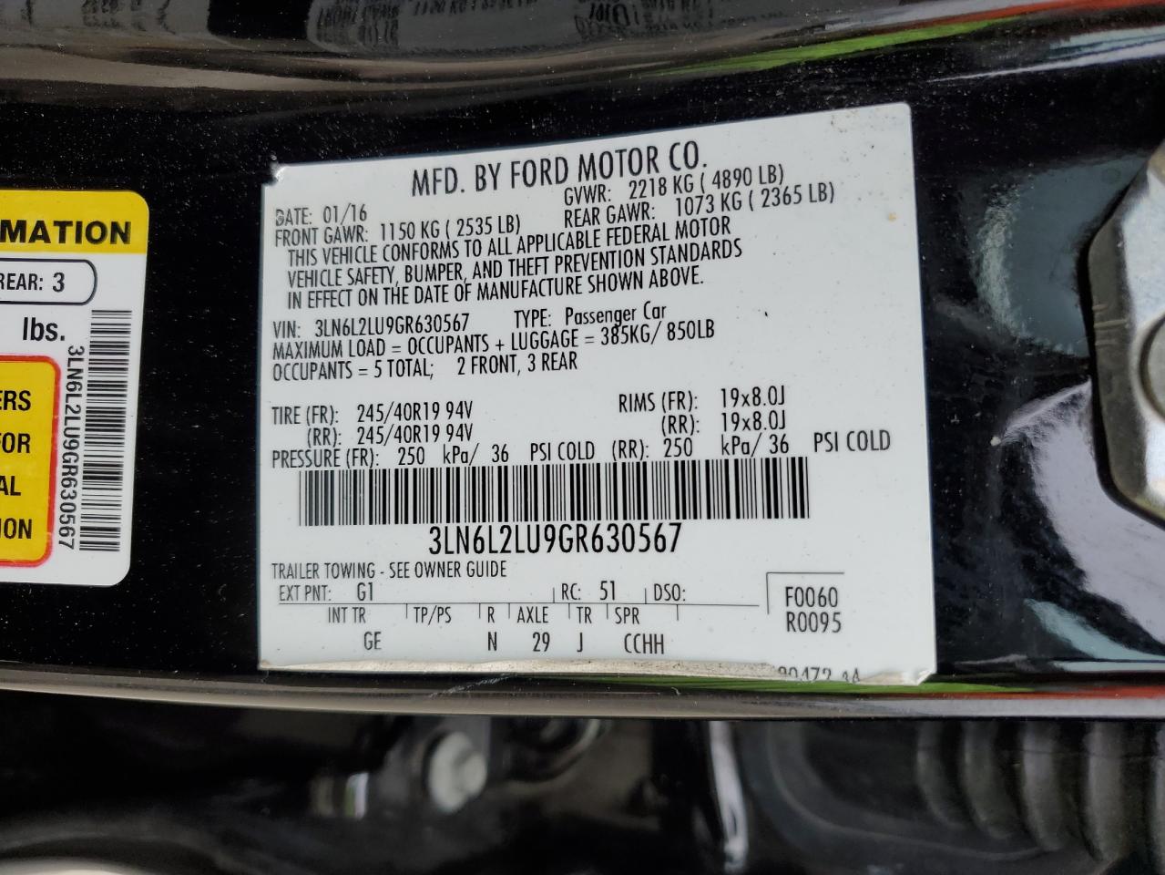 2016 Lincoln MKZ VIN 3LN6L2LU9GR630567 Copart auction photo, all over damage thumbnail 12