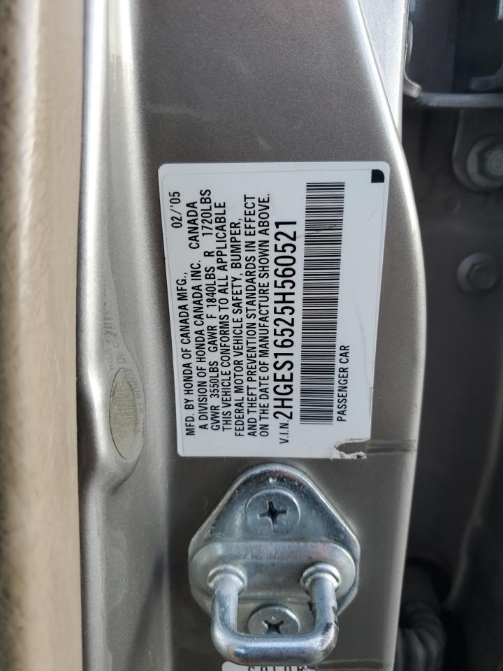 2005 Honda Civic VIN 2HGES16525H560521 Copart auction photo, front end damage thumbnail 13