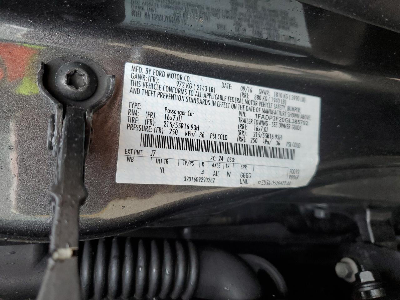 2016 Ford Focus VIN 1FADP3F20GL385792 Copart auction photo, front end damage thumbnail 13