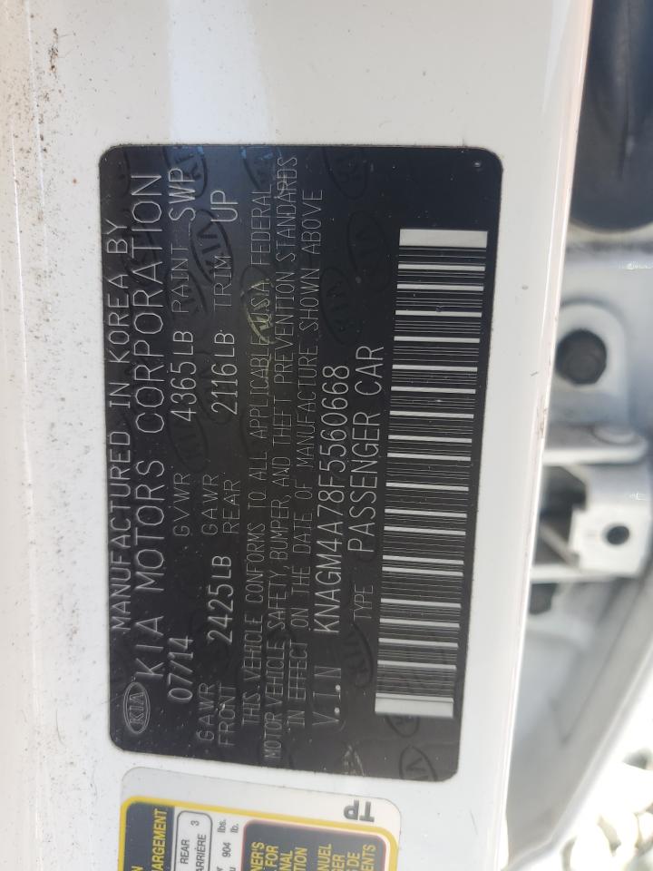 2015 KIA Optima VIN KNAGM4A78F5560668 Copart auction photo, rear end / side damage thumbnail 14