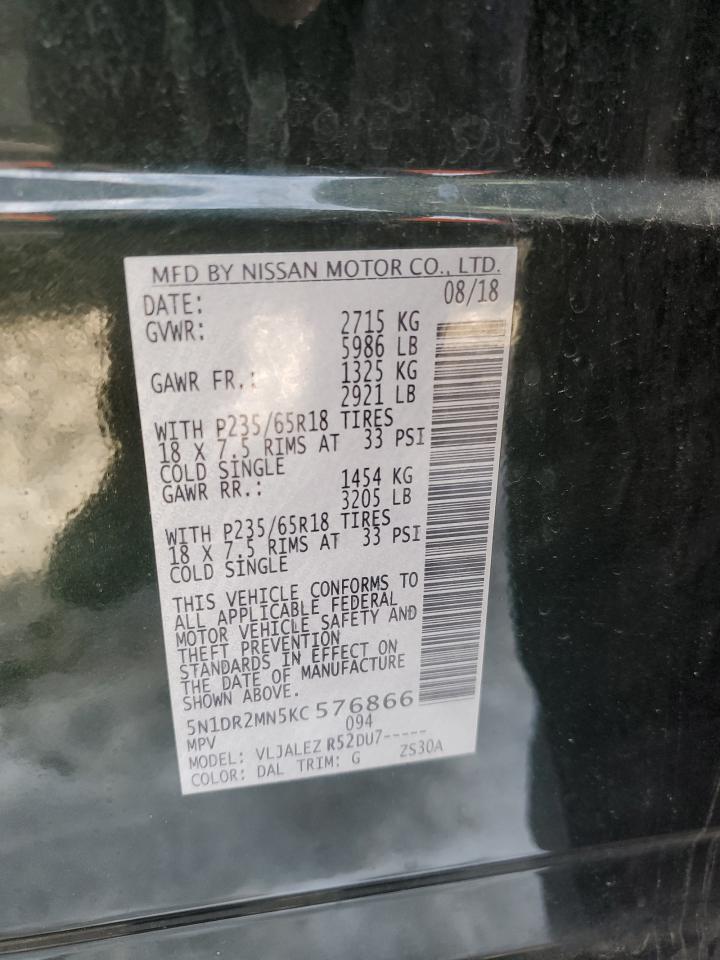 2019 Nissan Pathfinder VIN 5N1DR2MN5KC576866 Copart auction photo, side damage thumbnail 13