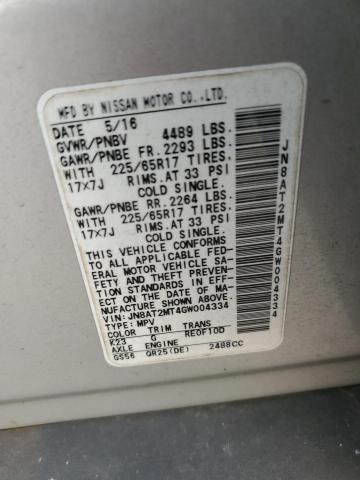 2016 Nissan Rogue VIN JN8AT2MT4GW004334 Copart auction photo, front end damage thumbnail 13